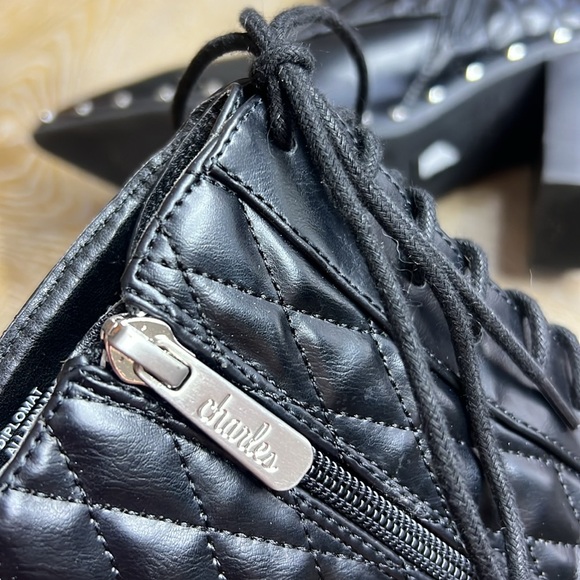 CHARLES BY CHARLES DAVID Black Studded Diplomat Quilted Lace Up Boot 8 - Picture 6 of 11